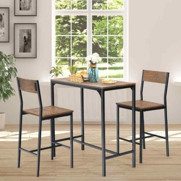 Bar table set, With 2 stools, Brown/black, 90 × 45 × 88.5 cm
