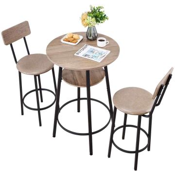 Baarilauakomplekt VEVOR BTZ-GW-003, 1 laud ja 2 baaritooli, helehall/must, Ø600 × 915 mm