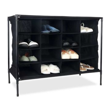Jalanõuderiiul Relaxdays, 16 paari, Must, 84 × 65 × 36 cm