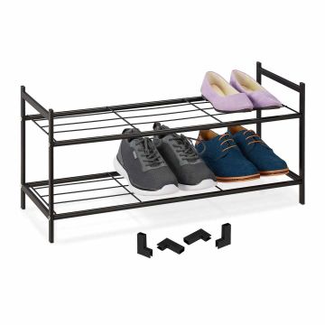 Jalatsiriiul Relaxdays, 2 tasandit, kuni 6 paari, Must, 70 × 33,5 × 26 cm
