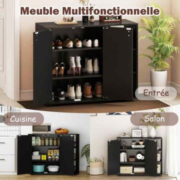 Jalatsikapp, 2 ust, 3 riiulit, Must, 80 × 31 × 64,5 cm
