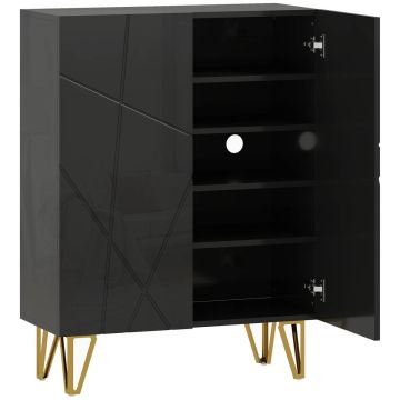 Обувной шкаф, 2 дверцы, Черный, 72 × 95 × 31,5 см