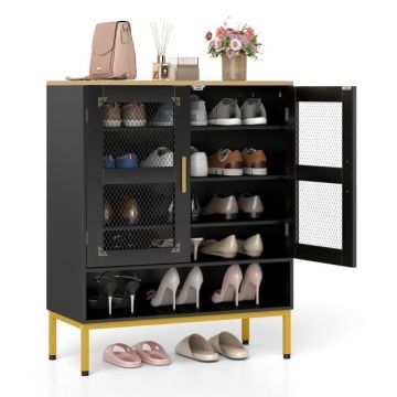 Shoe cabinet, 5 shelf levels, Black, 70 × 93 × 35 cm