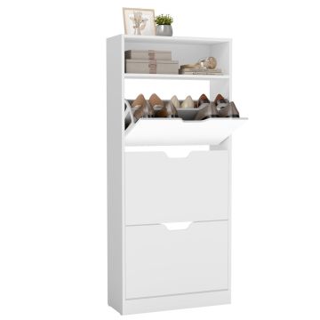 Jalatsikapp VASAGLE, 3 ust, avatud lahter, 14–18 paari, Valge, 60 × 139 × 24 cm