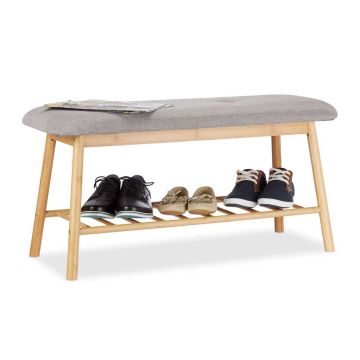 Jalanõupink Relaxdays 10022340.0, 2 istekohta, Helepruun/hall, 90 × 44 × 34 cm