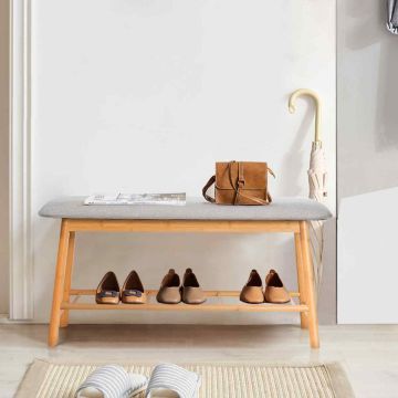 Shoe bench, with lower shelf, 90.17 × 44.45 × 30.48 cm