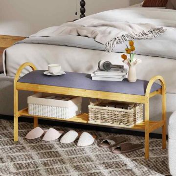 Shoe bench, 2 shelves, hidden compartment, Gray, 101 × 51 × 31 cm