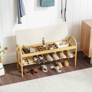Shoe bench, 2 shelves, hidden compartment, Sand, 101 × 51 × 31 cm