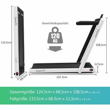 Treadmill, 2 modes, White, 133.5 × 68.5 × 12.5 cm