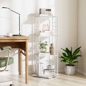 Rotating bookshelf, 4 shelves, White, 40 × 40 × 115 cm