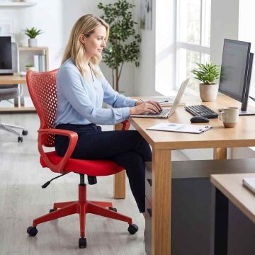 Office chair, Adjustable height, Red, 63.5 × 95.5–103 × 62 cm
