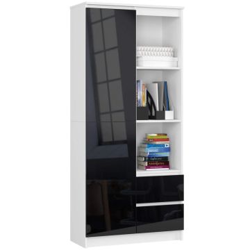 Kontoririiul AKORD CLP R11, 1 ukse ja 2 sahtliga, valge/musta värvi, 80 × 180 × 35 cm