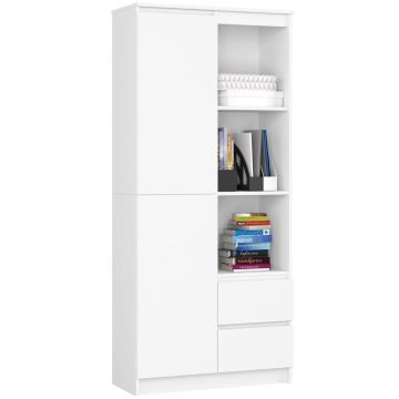 Офисный стеллаж AKORD CLP R11, с дверцами и 2 ящиками, Белый, 80 × 180 × 35 см