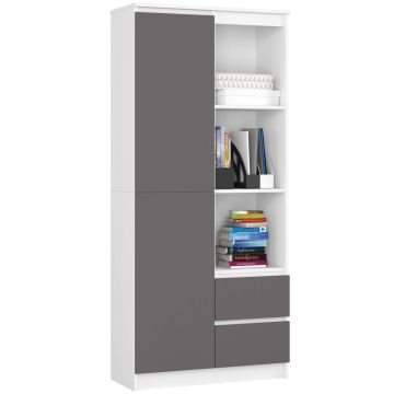Kontoririiul AKORD R11 CLP, 1 uksega, 2 sahtliga, valge/halli, 80 × 180 × 35 cm