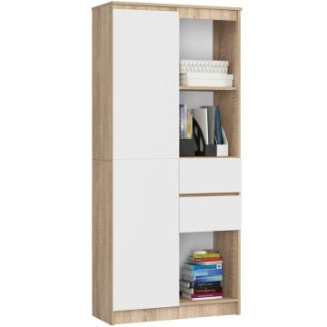 Kontoririiul AKORD R15, 1 uks ja 2 sahtlit, tamme-/valge, 80 × 180 × 35 cm