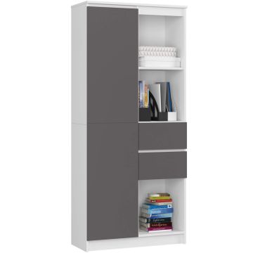 Kontoririiul AKORD R15 CLP, 1 uksega, 2 sahtliga, valge/halli, 80 × 180 × 35 cm