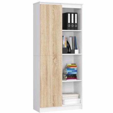 Kontoririiul AKORD R80 CLP, 1 uks, 8 riiulit, valge/tamme värvi, 80 × 180 × 35 cm