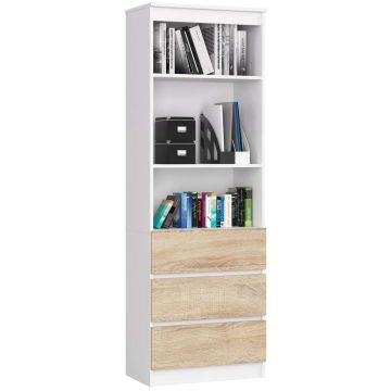 Kontoririiul AkordV2 R60, 3 sahtlit ja 3 riiulit, valge/tamme värvi, 60 × 180 × 35 cm