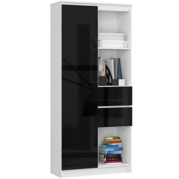 Kontoririiul CLP R15, 7 riiulit, 1 uks ja 2 sahtlit, valge/must, 80 × 180 × 35 cm