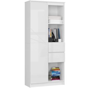 Kontoririiul CLP R15, 7 riiulit, 1 uks ja 2 sahtlit, valge, 80 × 180 × 35 cm