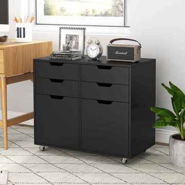 Office cabinet, 4 drawers, 2 doors, Black, 73 × 40 × 64.5 cm