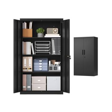 Kontorikapp SONGMICS, 2 reguleeritavat riiulit, Must, 80 × 140 × 40 cm