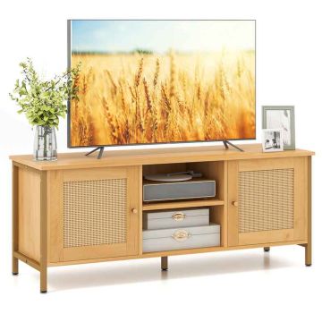 Bohemian design TV stand up to 140 cm with faux rattan doors