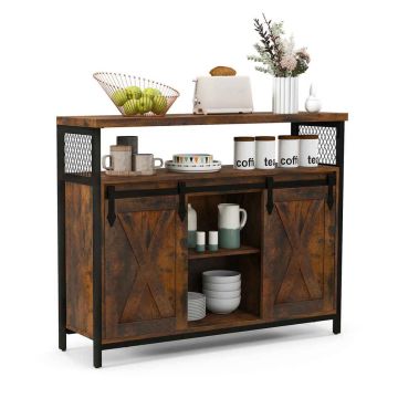 Sideboard cabinet, 2 sliding doors, 3 shelves, Brown/black, 39.5 × 31.5 × 13 inches
