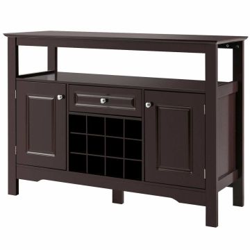 Puhvetkapp, Veiniriiul kuni 12 pudelile, Valge/kohvi/must, 117 × 82 × 40 cm