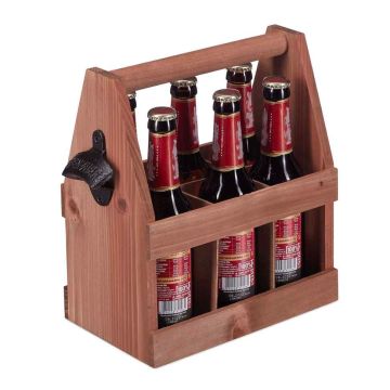 Pudelikandik Relaxdays, 6 pudelile à 0,33 l, Pruun, 27,5 × 28 × 15 cm