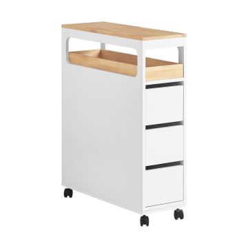 Ratastel vannitoa kapp 23x65x82cm., valge/heledapruun värv