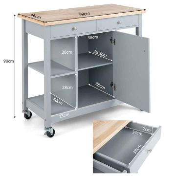 Кухонный остров на колесах 99x46x90см, серого/светло-коричневого цвета