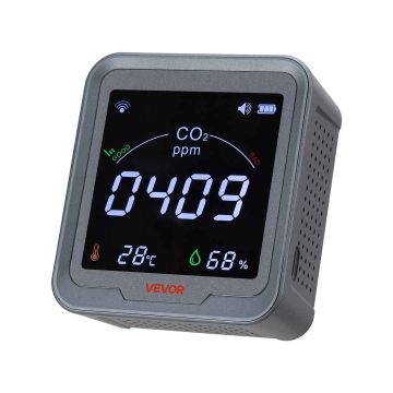 Измеритель CO₂ VEVOR PTH-9CW, с показаниями температуры и влажности, 9 × 4 × 10 см