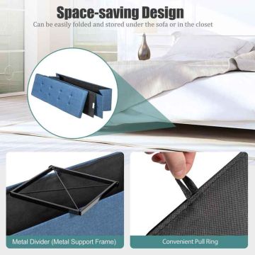Storage box pouf, Foldable with metal partition, 110 × 38 × 38 cm