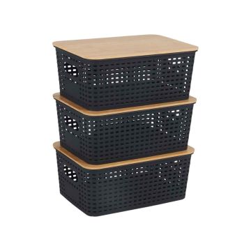 Hoiukast Relaxdays 10053189_8195, 3 tk, must/pruun, 25,5 × 10,5 × 18 cm