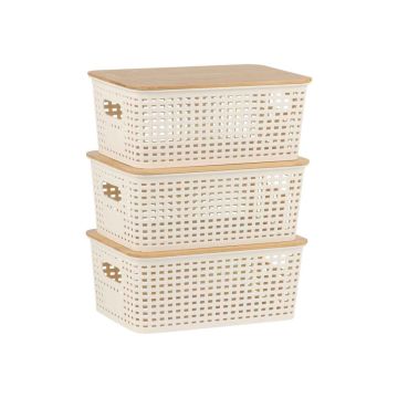 Hoiukast Relaxdays 10053189_8197, 3 tk, valge/pruun, 25,5 × 10,5 × 18 cm