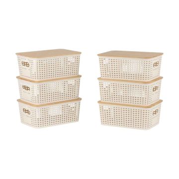 Hoiukastid Relaxdays, 6 tk, Valge/tamme, 25,5 × 10,5 × 18 cm