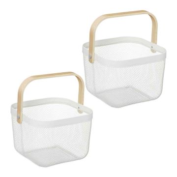 Hoiukorvid Relaxdays, 2 tk, valge/pruun, 26 × 17,5 × 24,5 cm