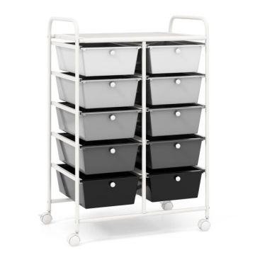 Storage trolley, 10 drawers, Black, 65.5 × 87 × 37 cm