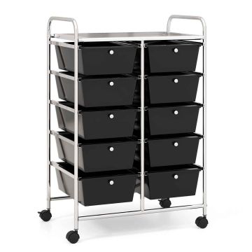 Storage Cart, 10 Drawers, Black, 66.04 × 86.36 × 36.83 cm