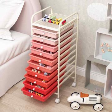 Storage cart, 10 drawers, Pink, 33 × 38.1 × 86.4 cm