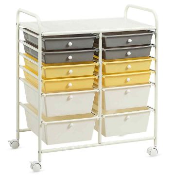 Storage Cart, 12 Drawers, Yellow, 63.5 × 74.93 × 38.1 cm
