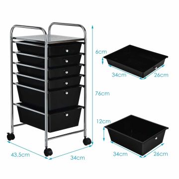 Storage Cart, 6 Drawers, Multicolor, 14.5 × 13 × 29.5 inches