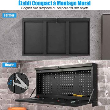 Workbench, foldable, wall-mounted, 110 × 61 × 52 cm