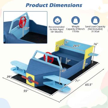 Multifunctional sandbox, for 2 children, 166.37 × 139.7 × 50.8 cm