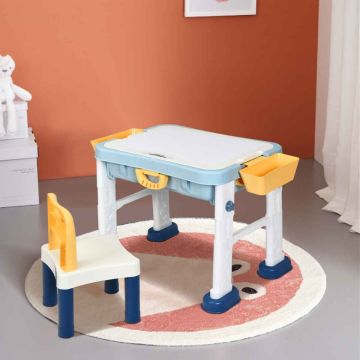 Multifunctional children's table with chair, adjustable height, 6 functions