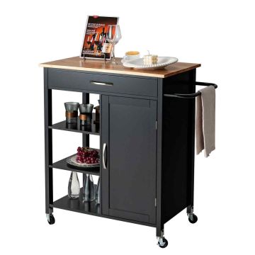 Multifunctional kitchen trolley with 3-level open shelf, black, 87x47x91.5 cm, 26 kg