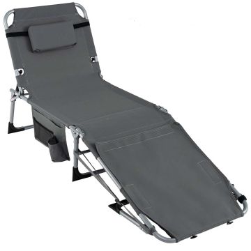 Sun lounger with face and arm openings, adjustable, gray