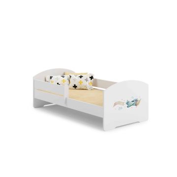 Детская кровать Luk с матрасом и защитным бортиком 144 см x 77 см x 56 см, в стиле самолета.