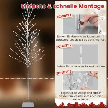 Artificial birch tree with 168 warm white LED lights, 155 cm, silver